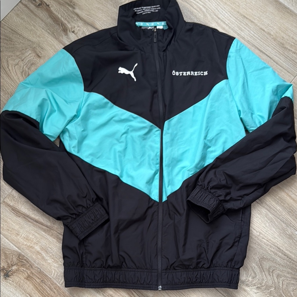 Puma Black and Teal Windbreaker Jacket Austria